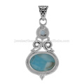 Natural Larimar And Sky Blue Topaz Gemstone 925 Solid Silver Pendant Jewelry